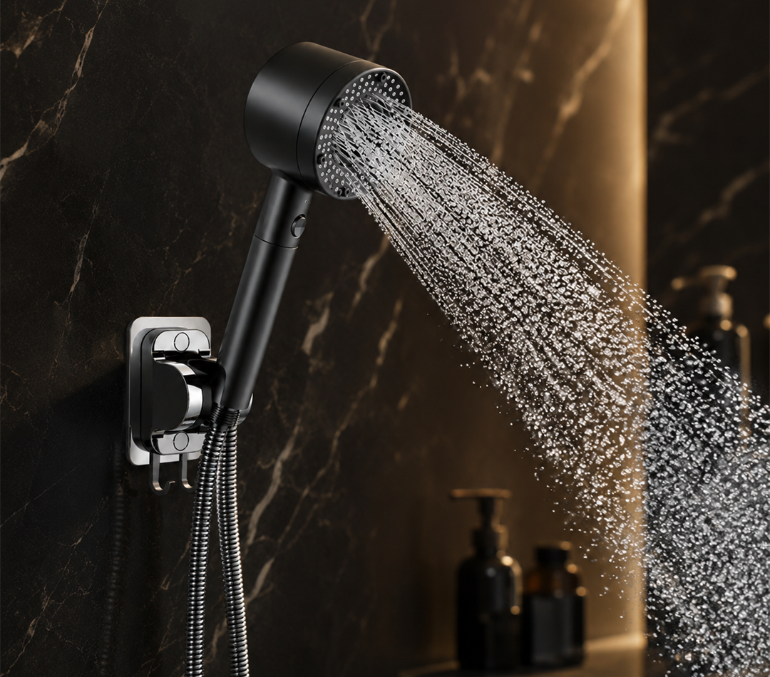 Velansi filtered handheld shower head installed in a bathroom