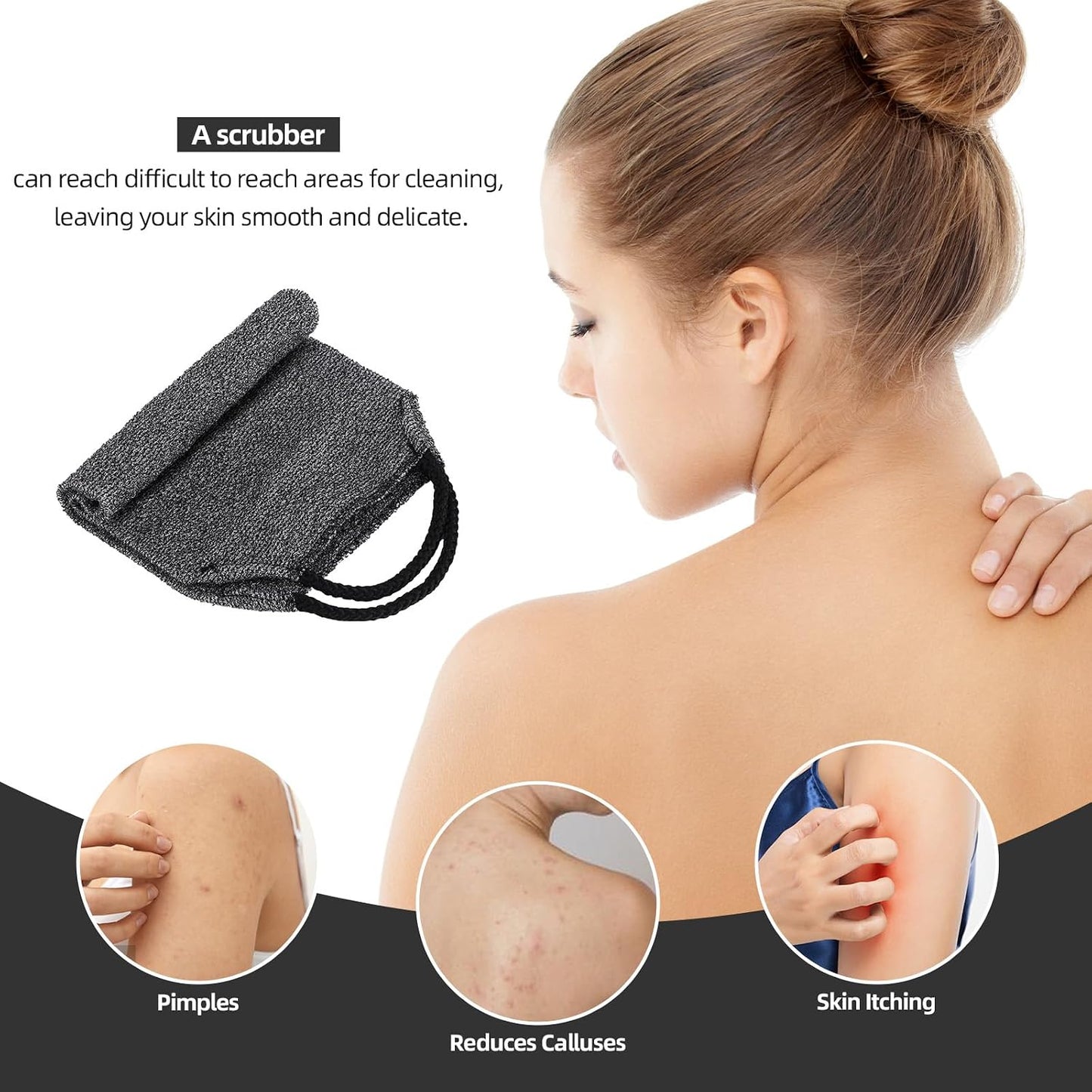 2Pcs Exfoliating Back Scrubber with Handles Body Scrubber Towel for Shower Nylon Back Exfoliator Washcloth Washer for Men Women (Gray)