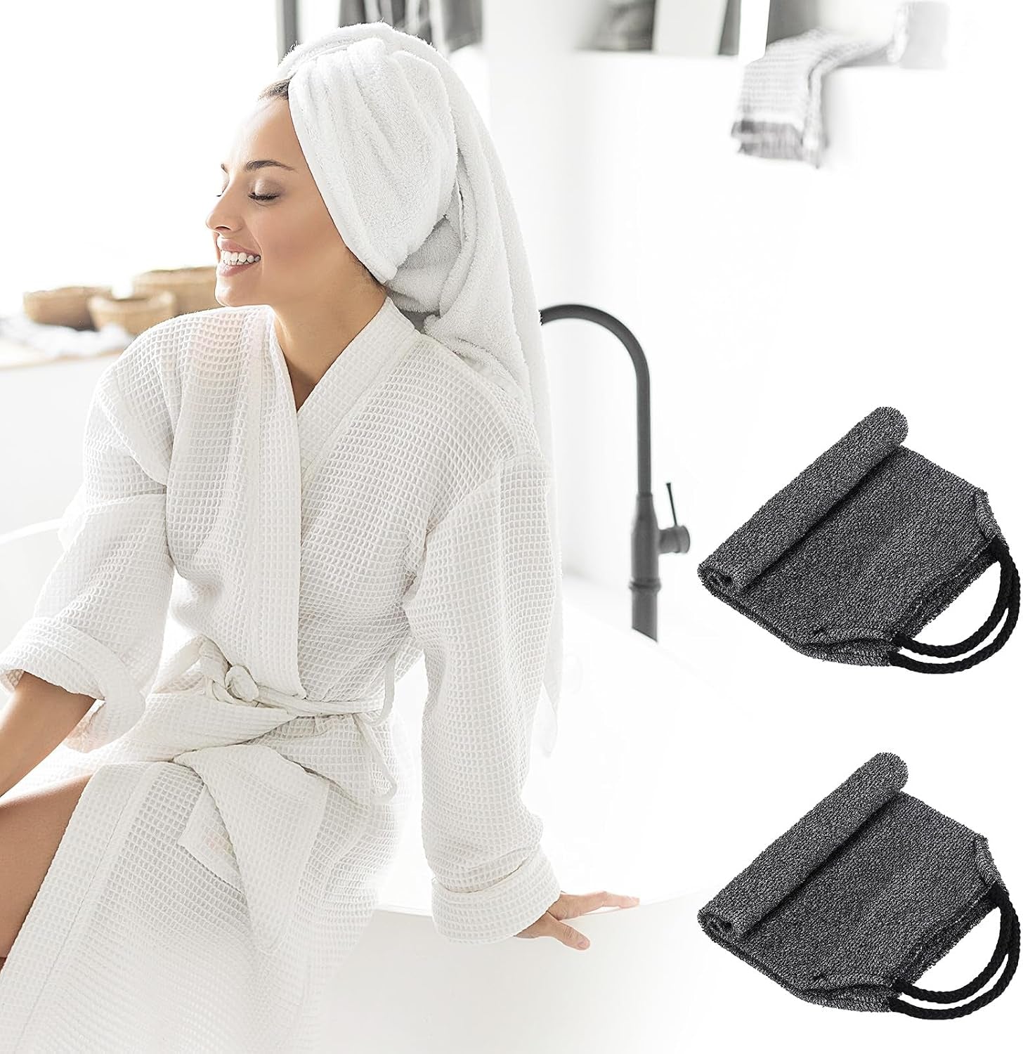 2Pcs Exfoliating Back Scrubber with Handles Body Scrubber Towel for Shower Nylon Back Exfoliator Washcloth Washer for Men Women (Gray)
