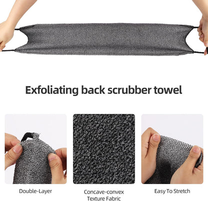 2Pcs Exfoliating Back Scrubber with Handles Body Scrubber Towel for Shower Nylon Back Exfoliator Washcloth Washer for Men Women (Gray)