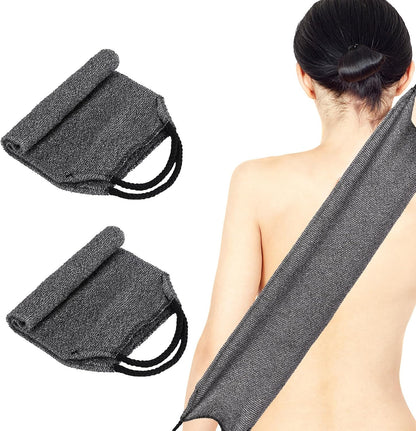 2Pcs Exfoliating Back Scrubber with Handles Body Scrubber Towel for Shower Nylon Back Exfoliator Washcloth Washer for Men Women (Gray)