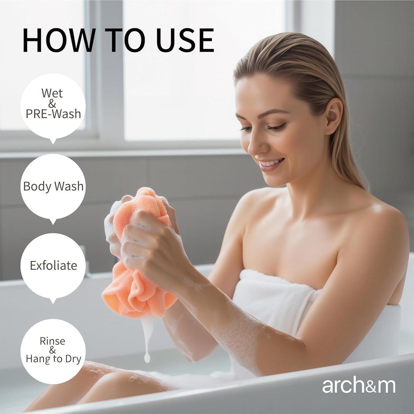 Exfoliating Washcloth & Shower Body Scrubber, 3 Pack | Japanese Washcloth, Korean Back Scrubber Towel, All Skin Type Daily Use in Shower, Textured Nylon, Smoother Skin, Quick-Dry