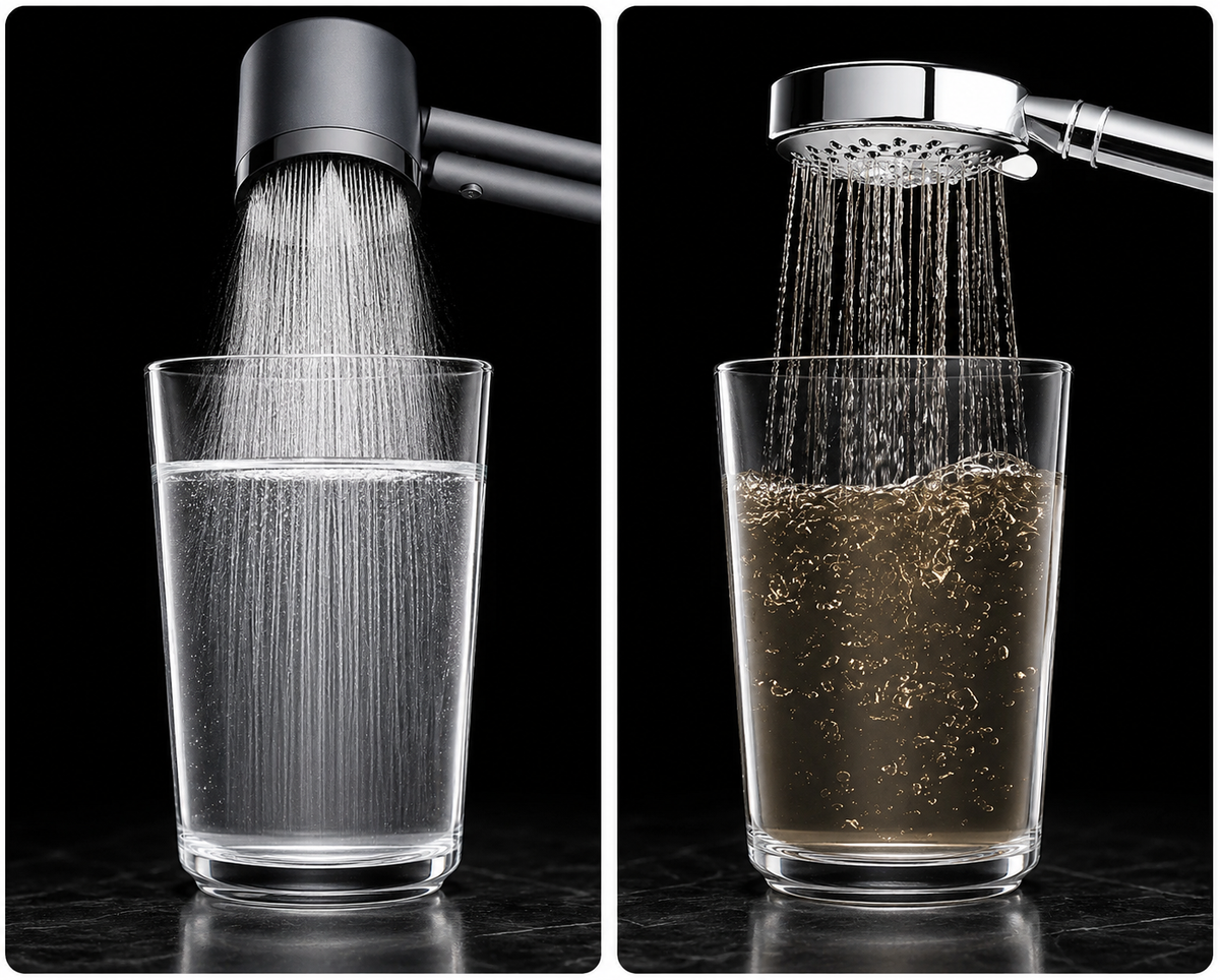 What municipal water carries through a bare shower head